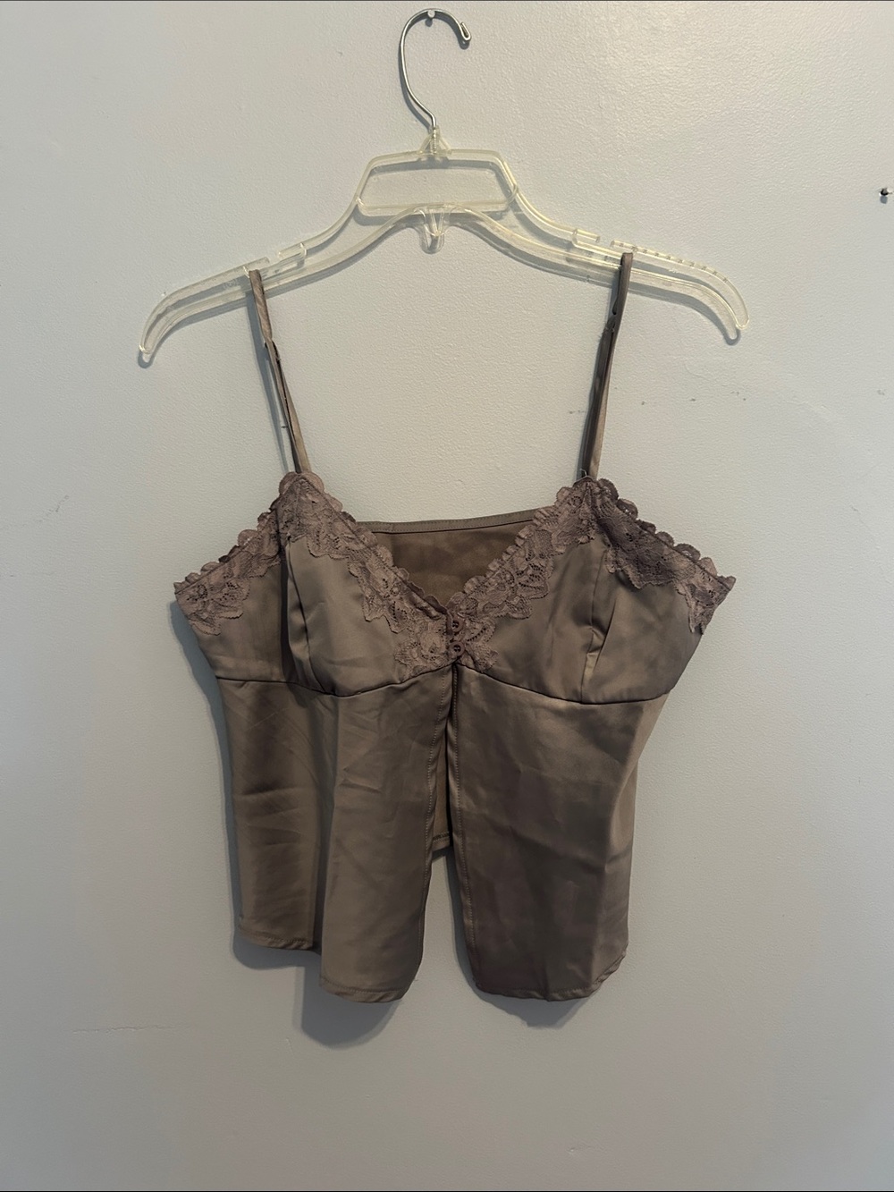 Silky Lace Trim Cami Top - Grey